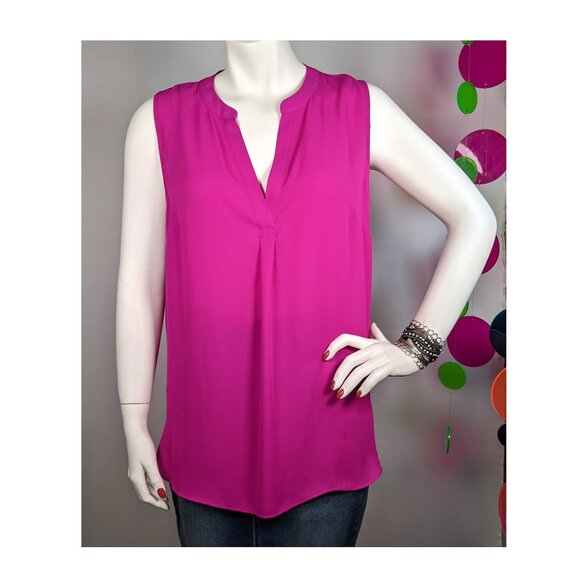 New CYNTHIA STEFFE V-Neck Sleeveless Hi Lo Tunic Top Blouse ~ Fuchsia Pink Small - Picture 3 of 8
